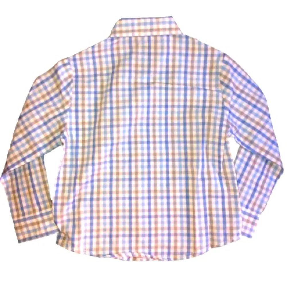 Nautica Long Sleeve Shirt 3T Blue Green Check & Clip Navy Dotted Tie 3T